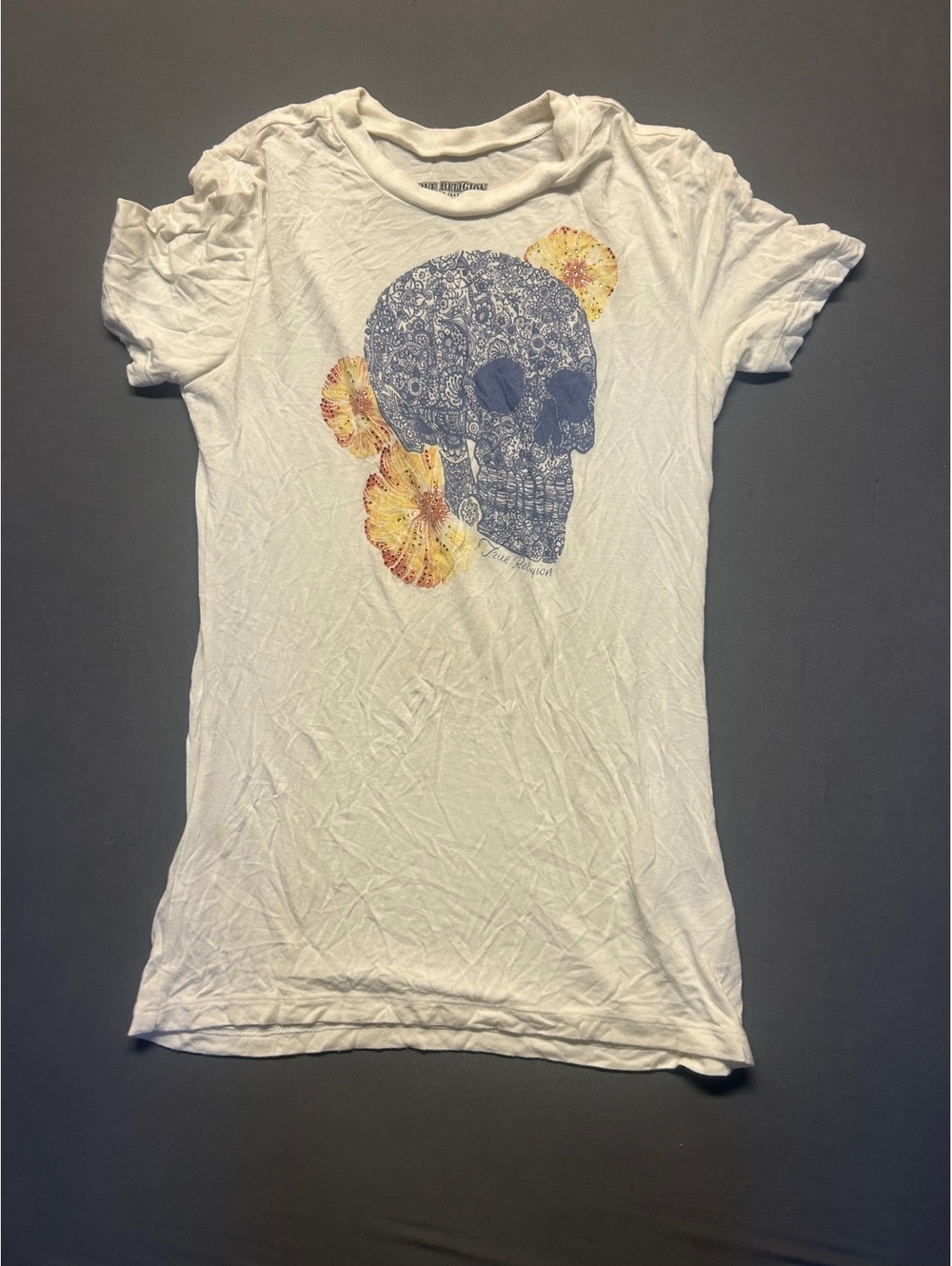 True Religion Women's White Skull Graphic T-Shirt XS